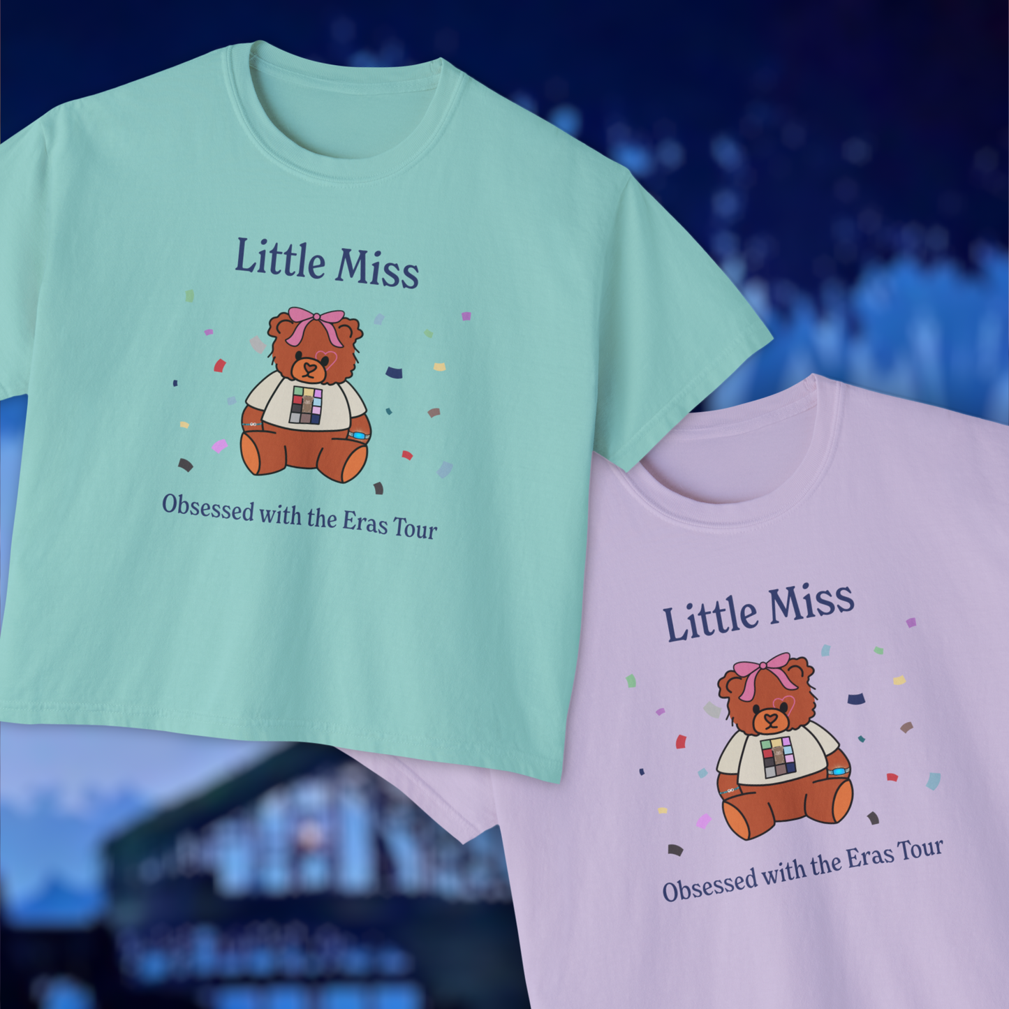 "little miss obsessed with the eras tour " boxy tee