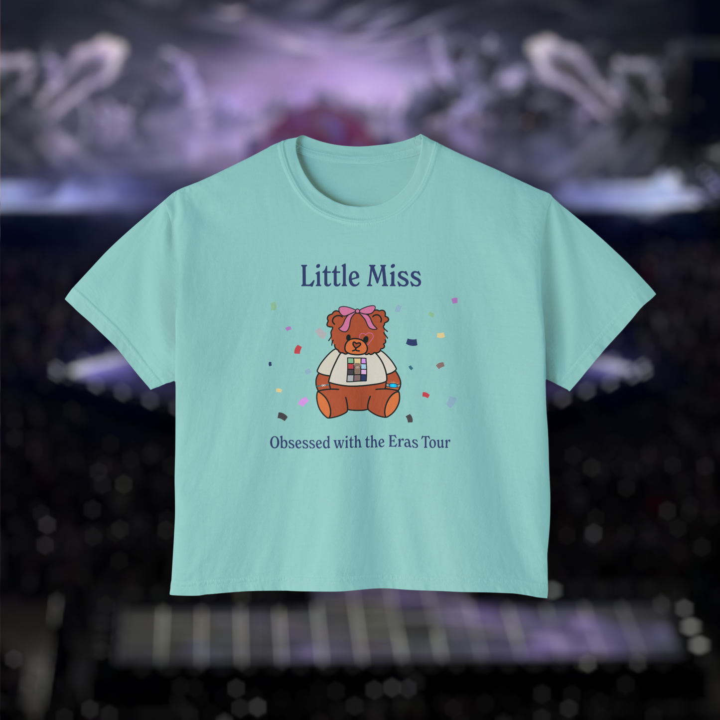 "little miss obsessed with the eras tour " boxy tee