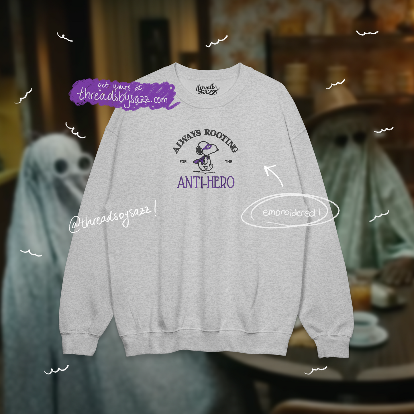 "anti-hero" embroidered crewneck