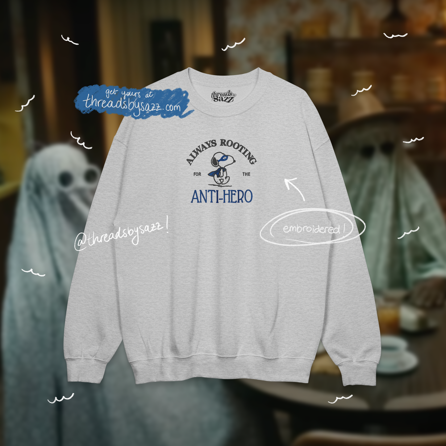 "anti-hero" embroidered crewneck