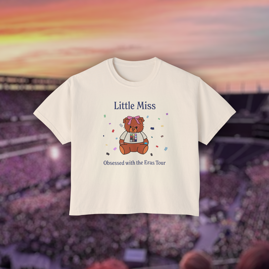 "little miss obsessed with the eras tour " boxy tee