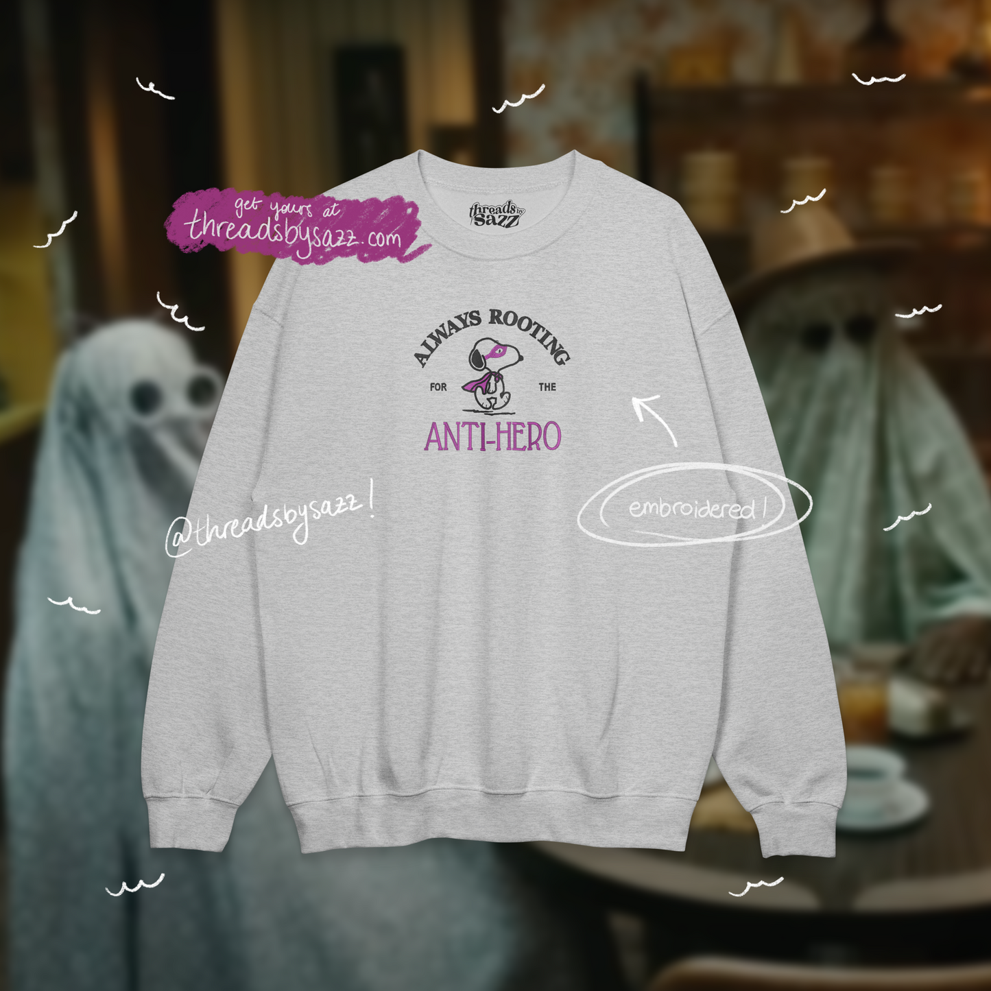 "anti-hero" embroidered crewneck