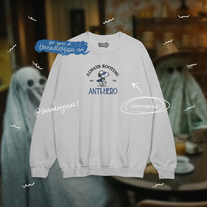 "anti-hero" embroidered crewneck