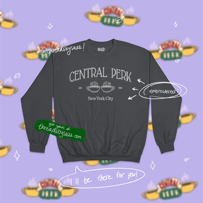 "central perk" embroidered crewneck