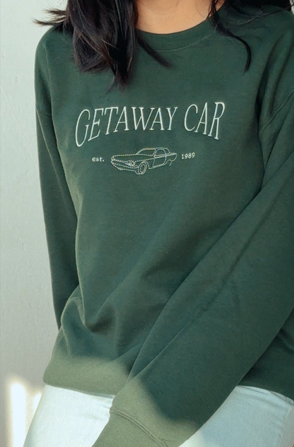 "getaway car" embroidered crewneck